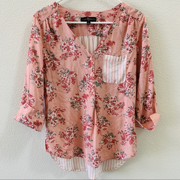 Fred David Tops - Fred David Floral Button Down 3/4 Shirt